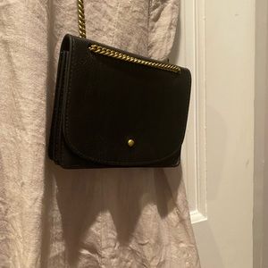 Madewell small black leather purse with gold chain